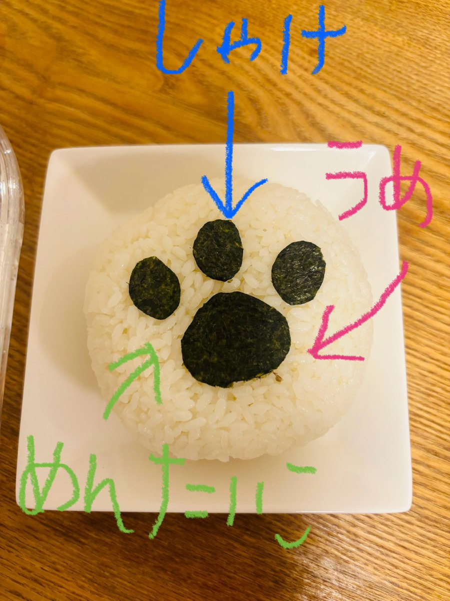 Magicberry15's tweet photo. まずはおにぎり1個目！

製作者：いちご🍓

ご飯を1合炊きました！
おにぎりにします！
どーん！！！(※1合まるまるおにぎりにした模様w)

肉球(海苔)がポイントです！
何処から食べるかによって、味が変わるので楽しいと思います！
#OnigiriAction https://t.co/iMvS1OlpkE