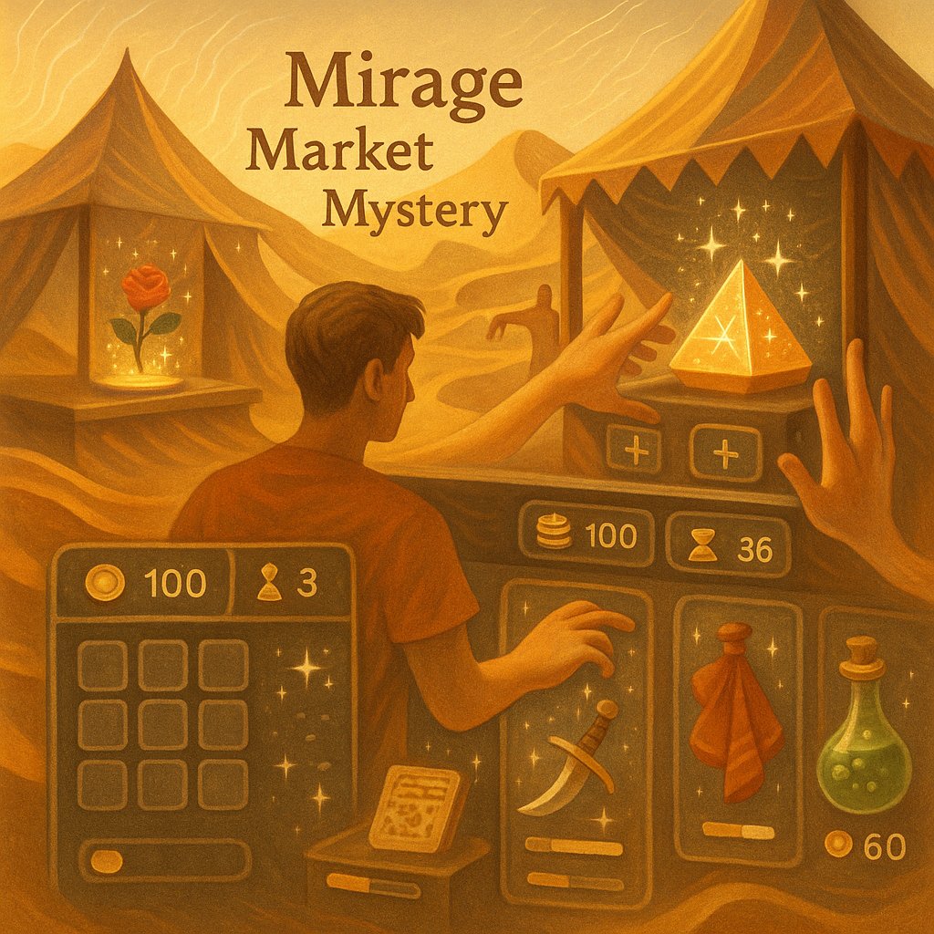 PyroflameGamesX's tweet image. Master the shifting bazaar in Mirage Market Mystery! 🐫 Hunt artifacts & barter wisely. Some items are mirages! 🔥
Play: pyroflamegames.itch.io/mirage-market-…
Home: pyroflamegames.itch.io
#IndieGame #HTML5 #StrategyGame