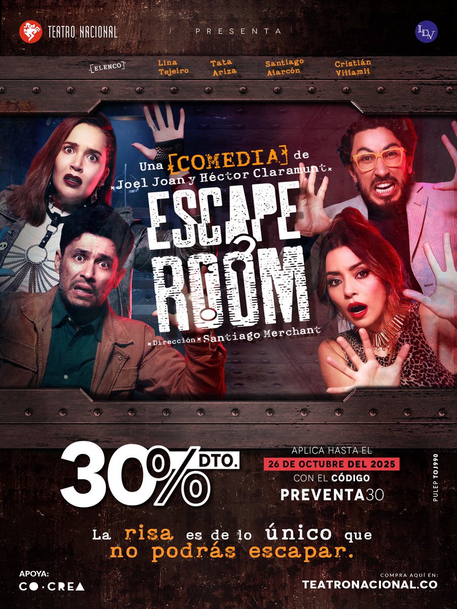 ¿Escapar? Aquí no podrán hacerlo de sus verdades 👀 
Esto no es solo un juego… Escape Room llega al Teatro Nacional Leonardvs📍
🎫 Compra tus entradas en preventa en TEATRONACIONAL.CO

Aplican términos y condiciones*