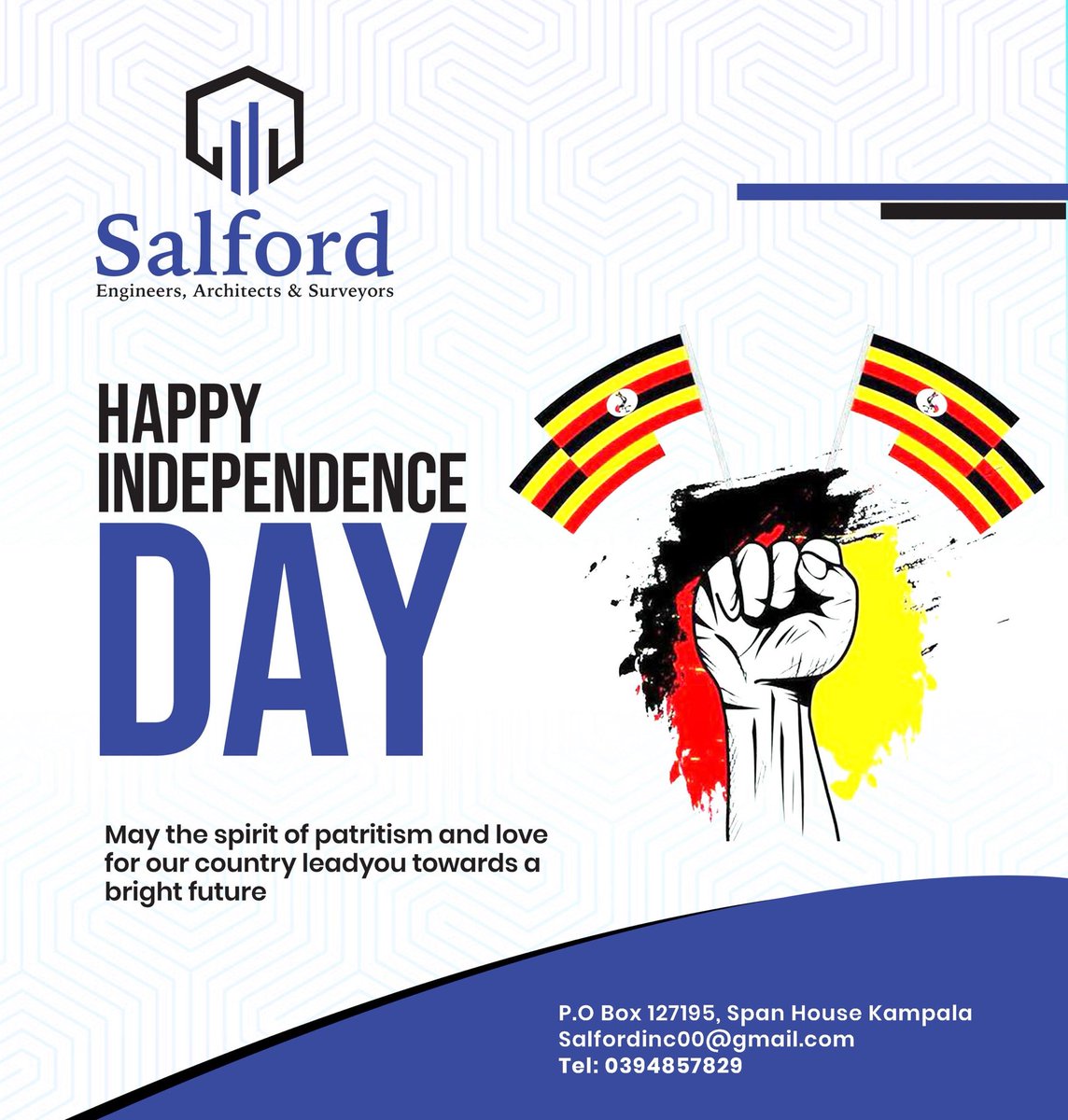 As we celebrate Uganda’s Independence, Salford Engineering Consults remains dedicated to shaping the nation’s future through innovation, integrity, and excellence in engineering.

Building the future, honoring the roots. 
Happy Independence Day! 🇺🇬