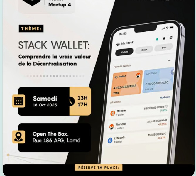 houefaadz10's tweet image. Plongez au cœur de la décentralisation lors de la 4ème édition du #StackWallet Meetup à Lomé !
 Thème de l&apos;événement:
&quot;Stack Wallet : 𝐂𝐨𝐦𝐩𝐫𝐞𝐧𝐝𝐫𝐞 𝐥𝐚 𝐯𝐞𝐫𝐢𝐭𝐚𝐛𝐥𝐞 𝐯𝐚𝐥𝐞𝐮𝐫 𝐝𝐞 𝐥𝐚 𝐝𝐞𝐜𝐞𝐧𝐭𝐫𝐚𝐥𝐢𝐬𝐚𝐭𝐢𝐨𝐧&quot;