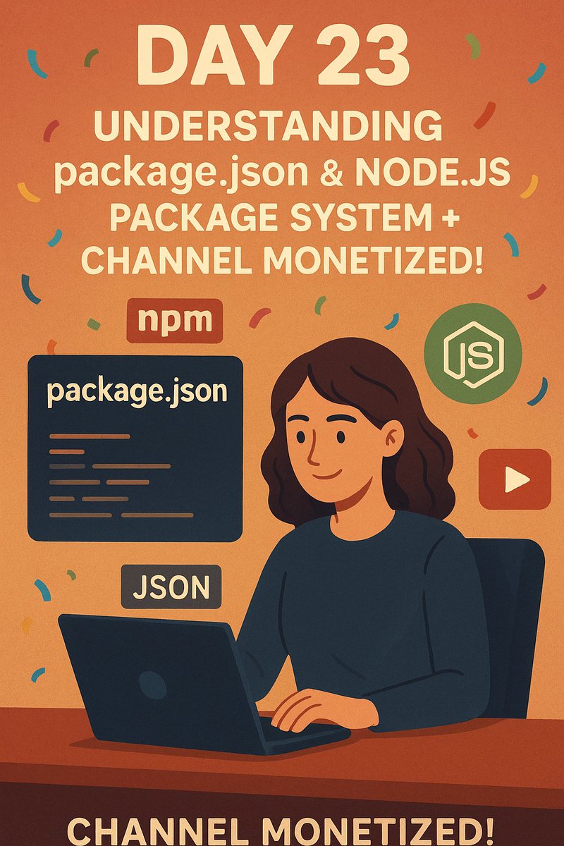 codewithabhiX's tweet image. 🎉Day 23 of my #CodingJourney!
Today I explored how package.json &amp;amp; package-lock.json work in Node.js — from managing dependencies to creating custom scripts.

And the big news...🥳
My YouTube channel just got monetized!🚀

🎥Watch today’s journey: youtu.be/OdaoqJO4J9c?si…

#nodejs