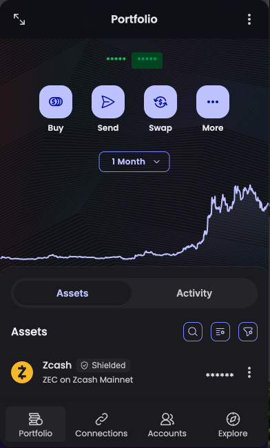 Zashi Wallet Portfolio Screen Showing Zcash Assets