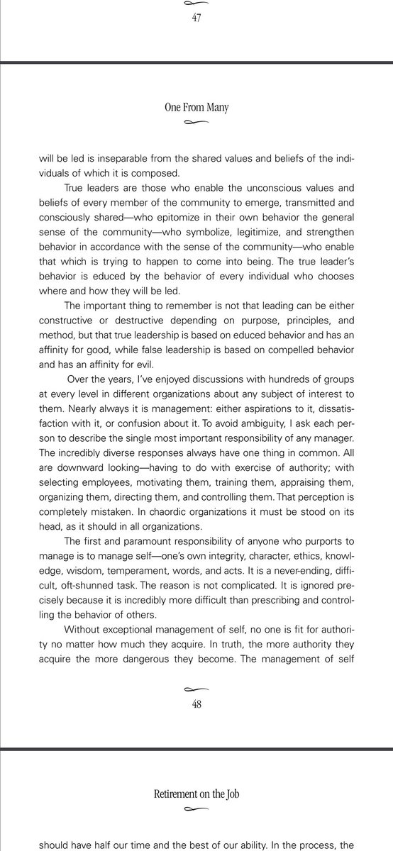 qorprate's tweet image. thinking about these four pages on leadership from Dee Hock&apos;s book &quot;One from Many&quot;. they&apos;ve stuck with me for years. rest in peace @deewhock