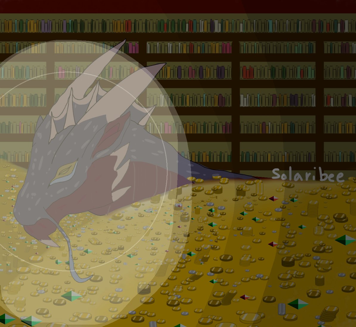 solaribee's tweet image. New Art!

Here is your Bochord gift art, of TBR books! 📚 Enjoy your book hoard Mekanip! I enjoyed drawing your dragon.....

speaking of that let&apos;s maybe not wake it up.....

Treasure Aaargh!