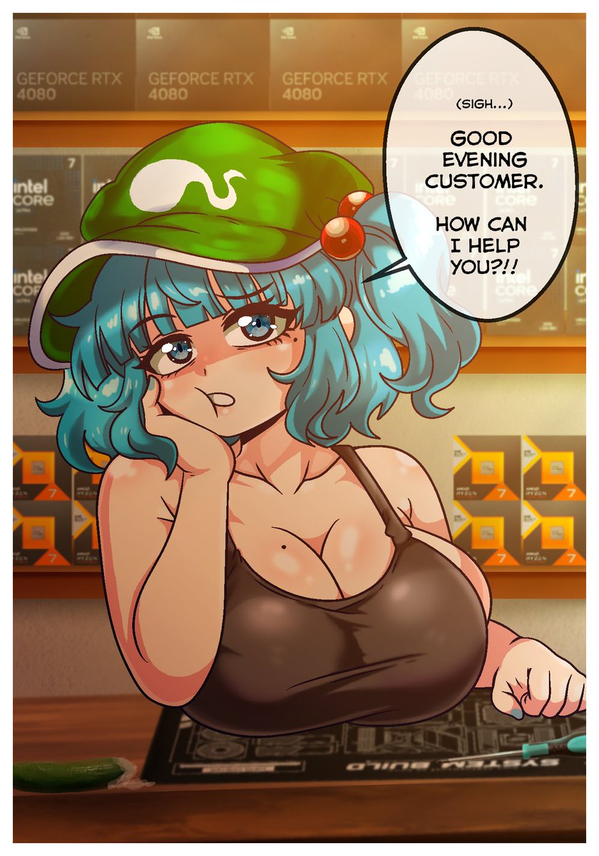 seireiart's tweet image. POV: You came across Nitori Gaming PC Store ✨
#touhouproject #東方Project #河城にとり