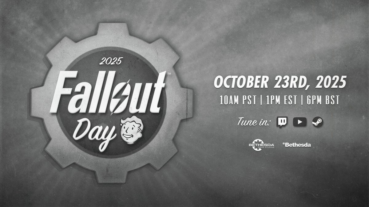 denfaminicogame's tweet image. 『Fallout』シリーズの最新情報を伝えるイベント「Fallout Day」10月24日午前2時より配信決定
news.denfaminicogamer.jp/news/251009a 

シリーズ作品の最新情報や今後のファン向けイベントなどが発表予定。人々が地下の「Vault」に逃げ込み、世界の終末を生き延びた日を記念して、毎年開催されているイベント