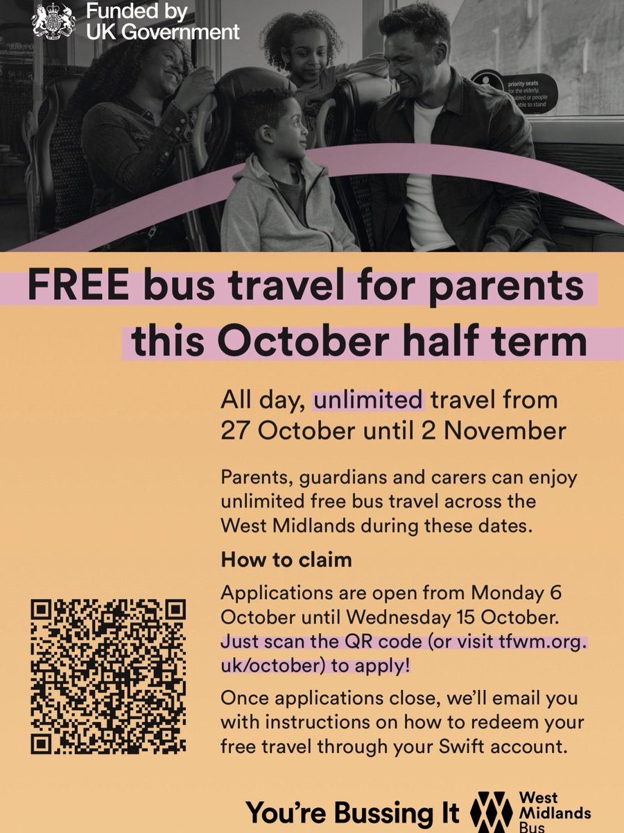 Great News: FREE bus travel for parents this October half term!!
