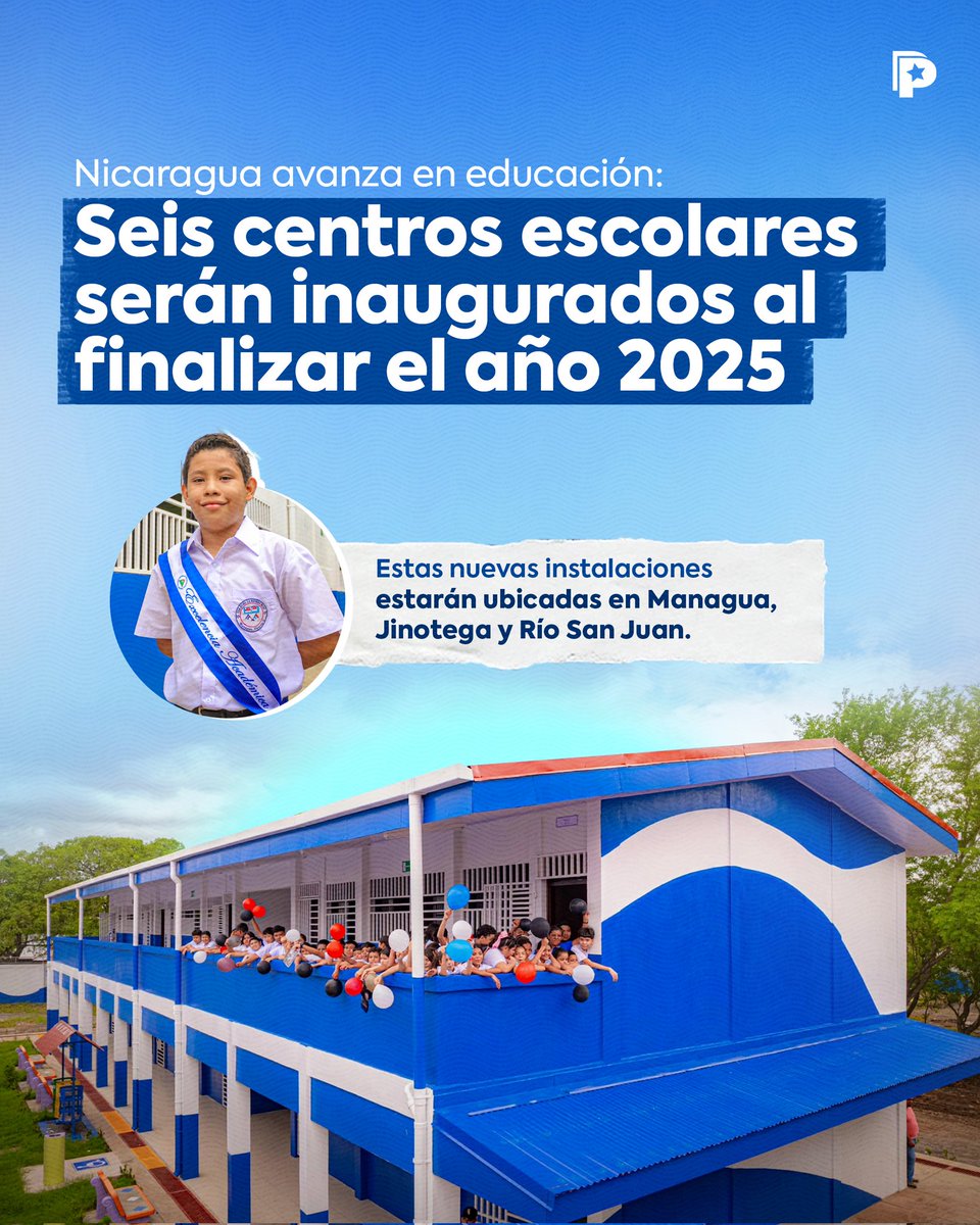 🇳🇮 Nicaragua avanza con firmeza: Seis nuevos Centros Escolares abrirán sus puertas al finalizar el 2025.  

Educación gratuita, digna y cercana al pueblo. Cada aula construida es un paso más hacia el futuro que soñamos y defendemos.🏫🎒✏️

#Nicaragua 
#educación