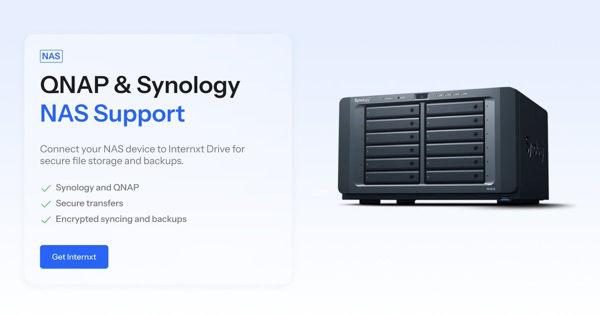 Internxt's tweet image. Internxt now supports QNAP &amp;amp; Synology NAS! You can finally back up your NAS safely on the cloud thanks to Internxt&apos;s new NAS support internxt.com/nas