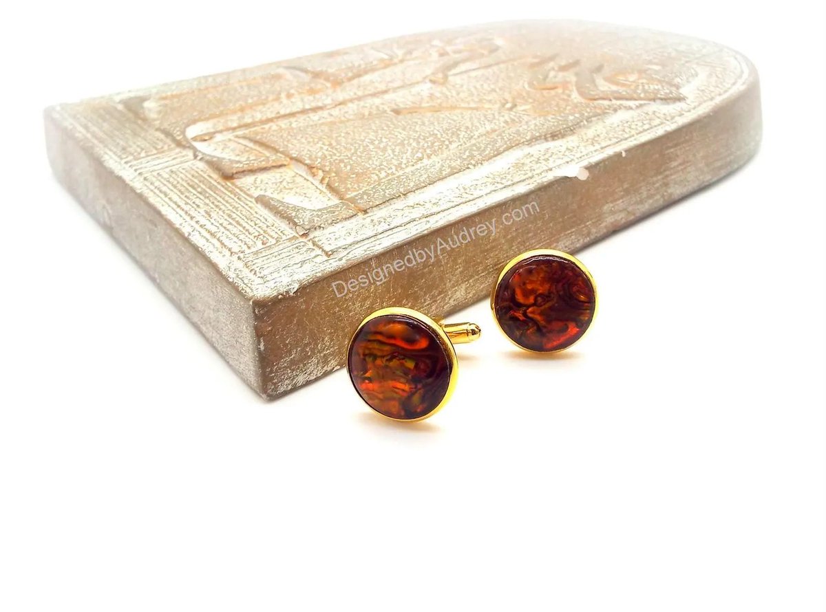 Simply Stunning Bronze Paua Shell Cufflinks - Orange and Brown Cufflinks by #DesignedbyAudrey.  Lovely #handmade mens dress accessories etsy.me/47PKgcB via <a href="/Etsy/">Etsy</a>