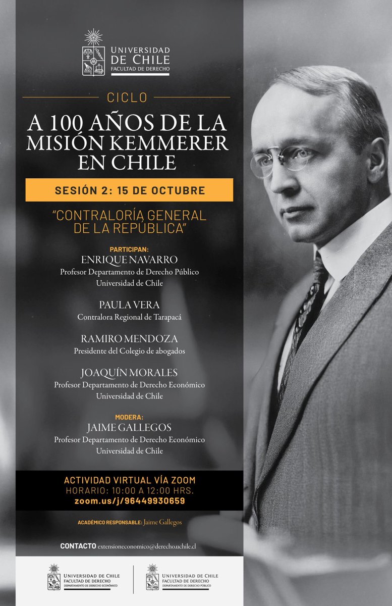 100 años de la misión Kemmerer en Chile 🇨🇱

Ciclo de conferencias

📌 Segunda sesión
📅 Fecha: 15 de octubre
 🕙 Horario: 10:00 a 12:00 hrs 🇨🇱
 🌐 Modalidad: Virtual vía Zoom
 
🔗 Acceso: zoom.us/j/96449930659