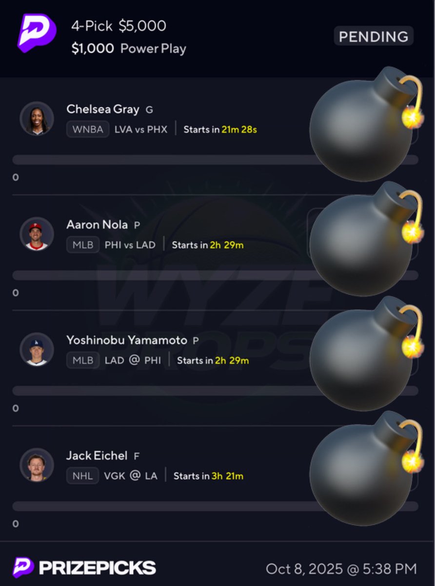 $5,000 🔐 NUKE PLAY IS POSTED 💣☢️

Sh*ts Hitting 💹

ILL BE BLESSING SOMEONE WHO LIKES/RT’s IF IT HITS 🤝💚

ACCESS IT BELOW FOR 50% OFF ⤵️
dubclub.win/r/p/pri-mpt4x/…

#PrizePicks | #DailyFantasy