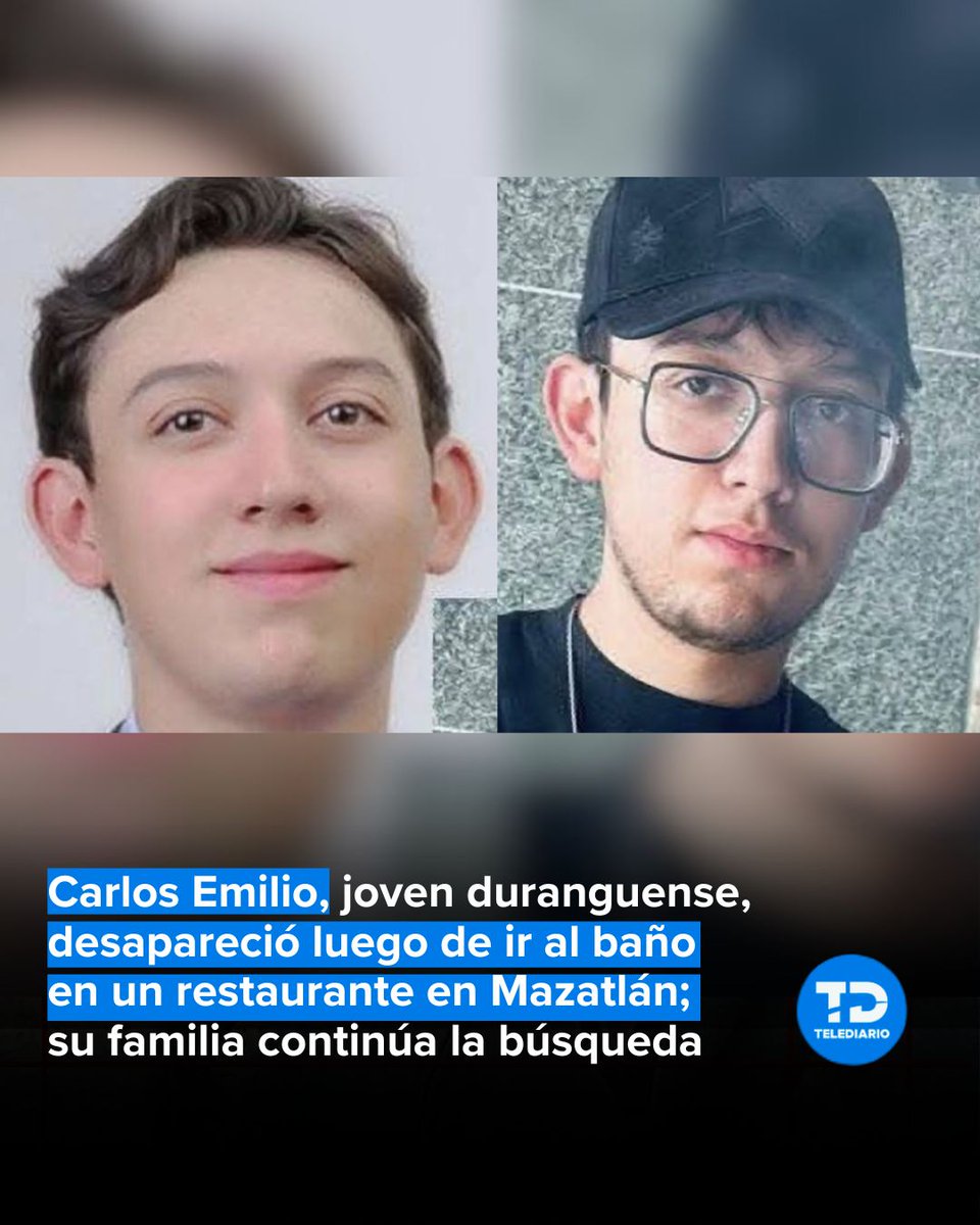 ⚠️Carlos Emilio Galván, joven de 21 años de origen duranguense, desapareció luego de ir al baño en un restaurante-bar de Mazatlán, Sinaloa; la última vez que se supo de él fue el pasado domingo.🚨

Conoce los detalles: bit.ly/3IQ87ic