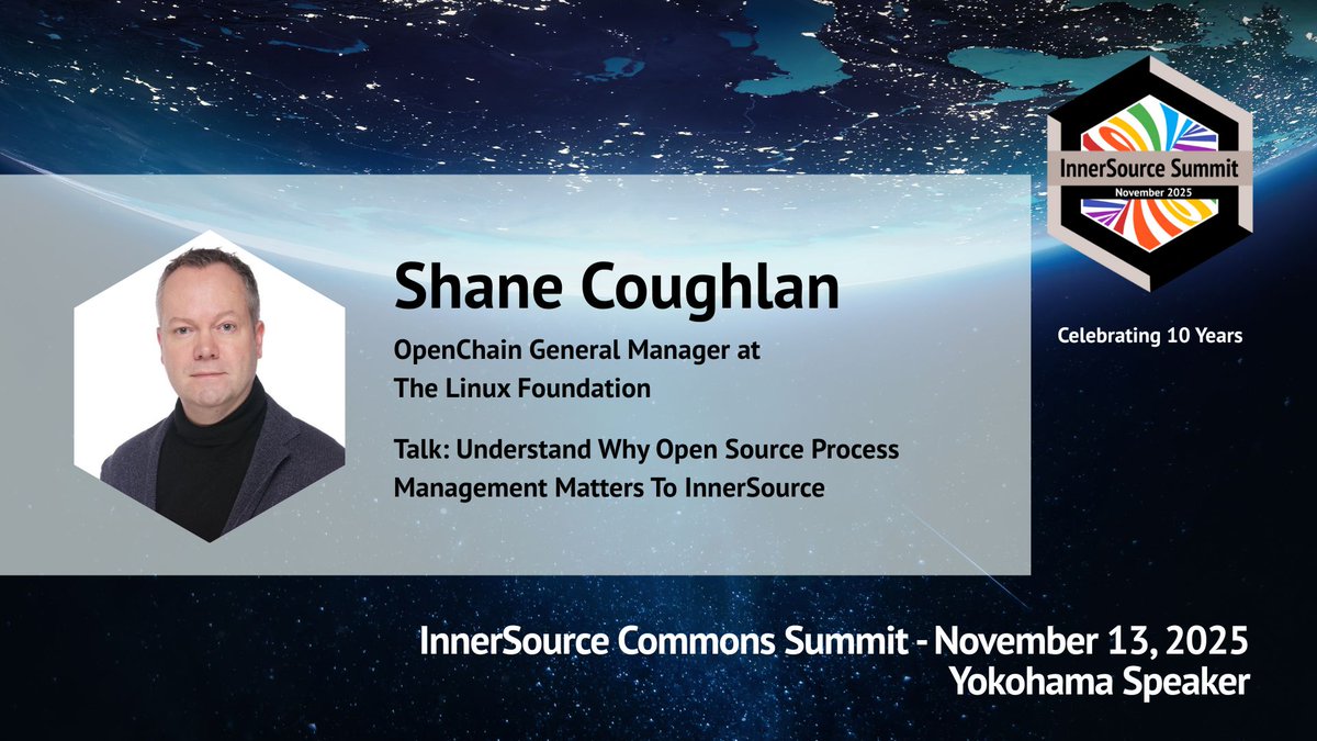 InnerSourceOrg's tweet image. 📢 @opendawn will give a talk on Understand Why Open Source Process Management Matters To InnerSource for the Yokohama leg of the #InnerSourceSummit2025!
🎟️ Join us in Yokohama (or online!) on Nov. 13th. Early bird tickets: eventbrite.com/e/innersource-…?