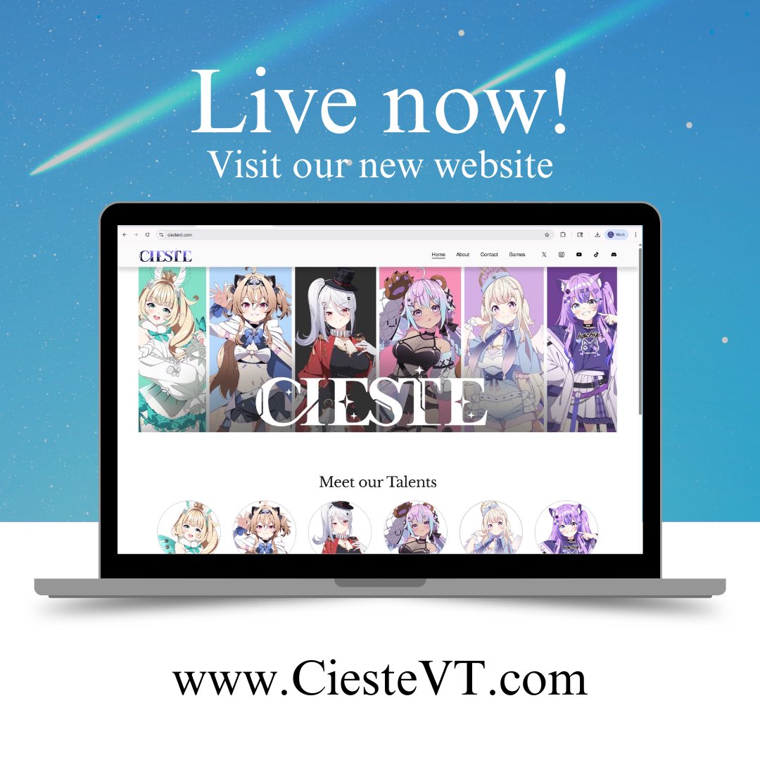 CiesteVT's tweet photo. ✨ The Official Cieste Website is LIVE! ✨

Hey Ciesties! 💫 The wait is finally over — our brand new Cieste Entertainment website is here!

Explore everything Cieste has to offer:
💖 Meet all our talents on their official profiles
🎮 Play fan-made mini games created by and for the Ciesties
📩 Find contact info for business inquiries and collaborations
🌟 And so much more coming soon!

We’re so excited to share this new chapter with you — thank you for being part of our growing universe. 💫

👉 Visit us now: https://t.co/4ccqMwEa8t