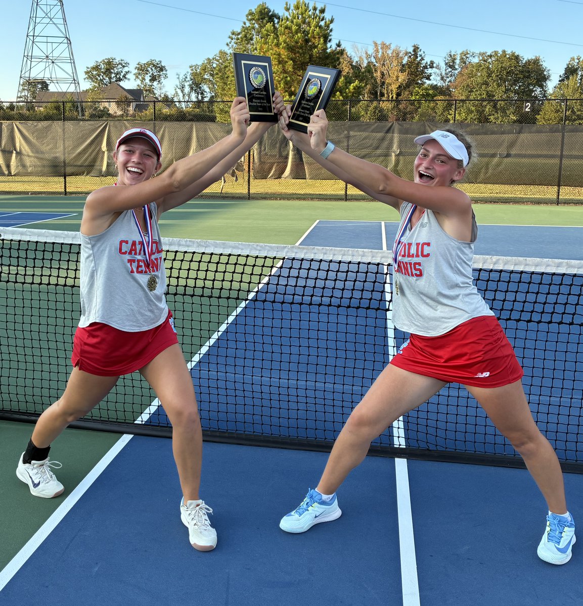 What a day! 6A Southern Carolina All Conference selections:  Ella, Carla, Maddie, Anna, Ariana! Conference POY:  Ella! And let's hear it for your Conference Tourney Singles Champion:  Carla! And your Conference Tourney Doubles Champions:  Ella and Maddie! Wow! <a href="/CCHSCougarNews/">Charlotte Catholic</a>