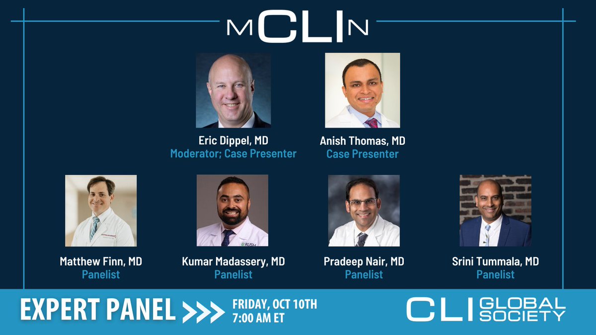 CLI_Global's tweet image. Join us Friday for this month&apos;s Multidisciplinary CLI Network Meeting (MCLIN). This live, monthly discussion brings together an expert panel to discuss complex case studies and complications in CLI.

Learn more: ow.ly/SfE150X8T0H