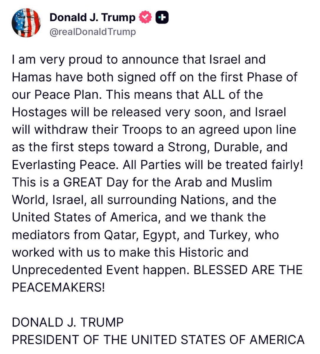 MAGAVoice's tweet image. BREAKING MASSIVE 🚨 PRESIDENT TRUMP JUST BROKERED THE MOST IMPOSSIBLE PEACE DEAL THE WORLD HAS EVER SEEN. AMEN 🙏 

NOBODY THOUGHT THIS WAS POSSIBLE

GIVE TRUMP THE NOBEL PEACE PRIZE