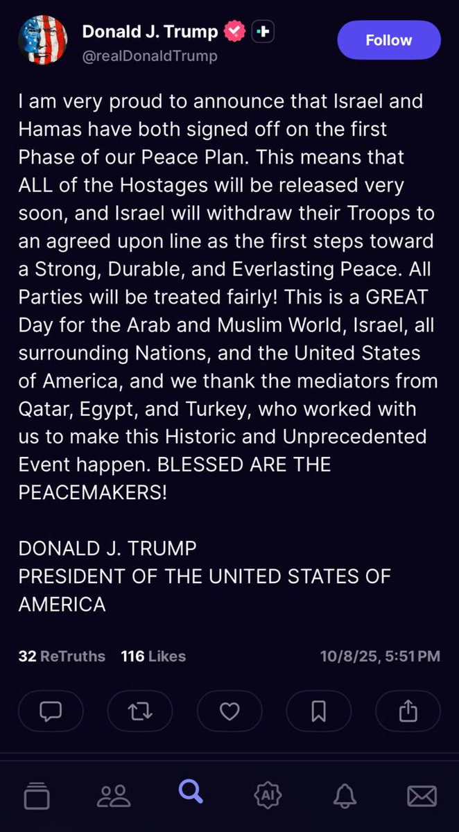WSIntelMonitor's tweet image. 🇺🇸🇮🇱🇵🇸 — President Trump announces Israel and Hamas has agreed to the first phase of the Israel-Gaza peace agreement.

#peaceagreement #Hamas #phaseisrael #hamas