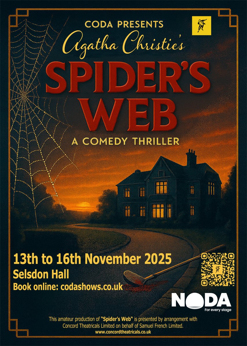 CODA's next show, Agatha Christie's Spider's Web, coming to Selsdon Hall, 13 to 16 November.

Tickets at codashows.co.uk

#Theatre #Croydon