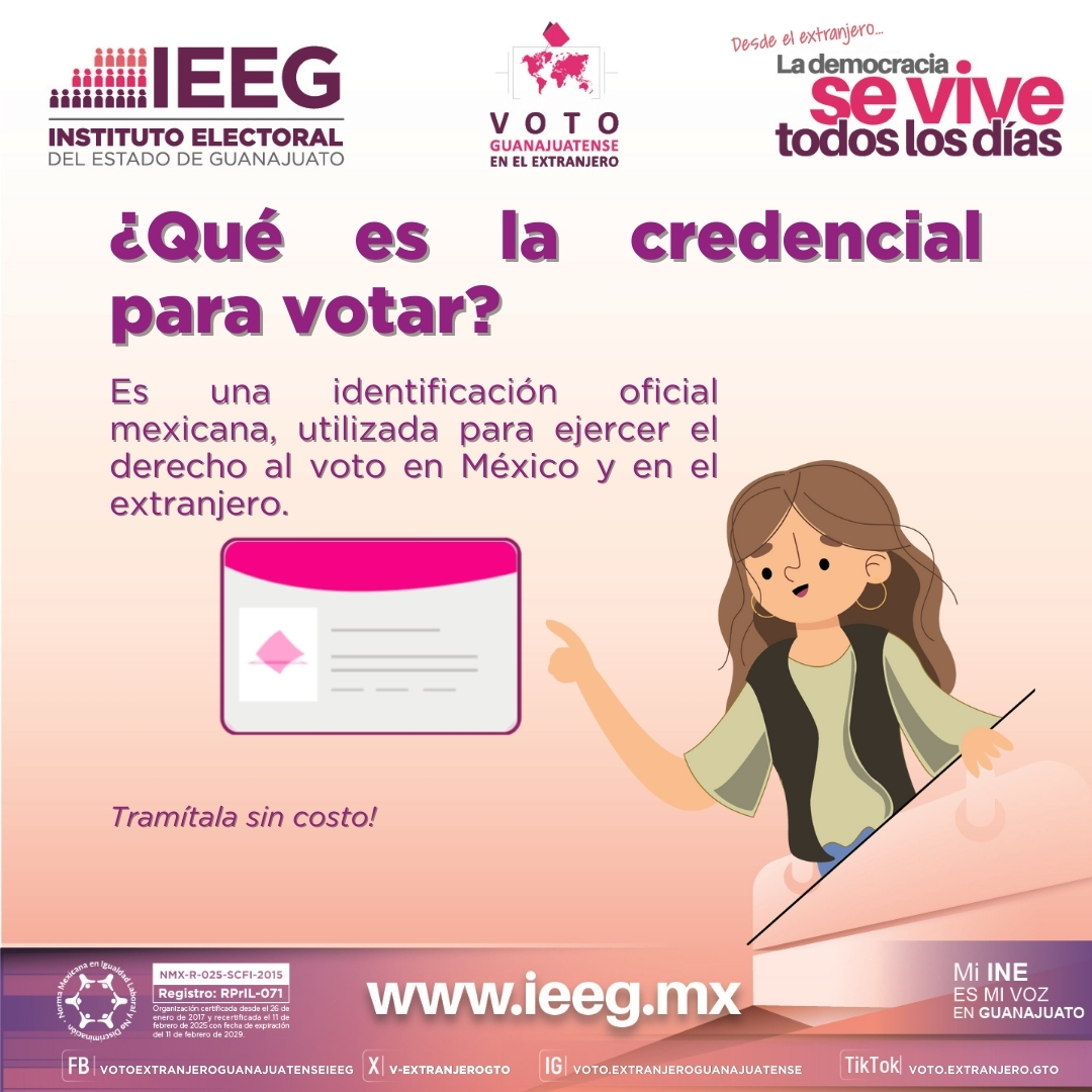 🪪🇲🇽 ¿Qué es la credencial para votar?

Es una identificación oficial mexicana, utilizada para ejercer el derecho al voto en México y en el extranjero.

✅ ¡Tramítala sin costo!
🌐 votoextranjero.mx
📅 citas.sre.gob.mx