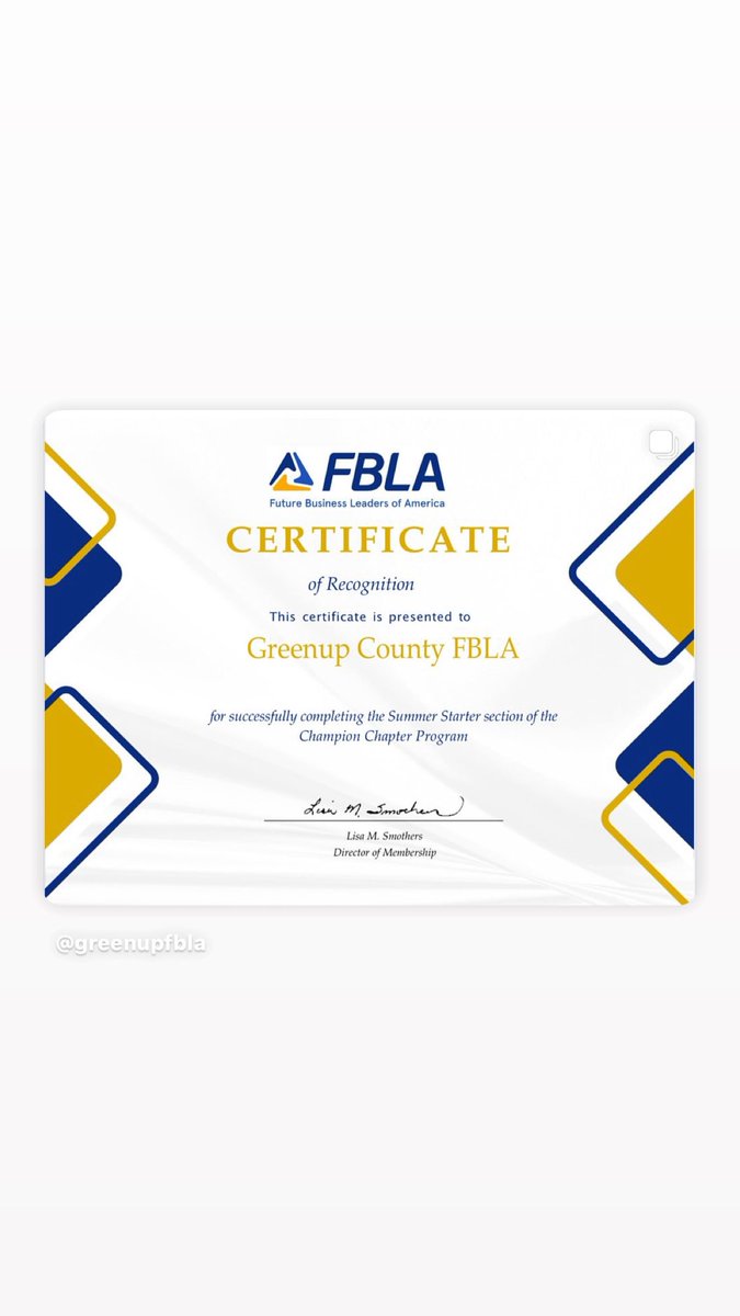 Our FBLA chapter was recognized by the National office for Completing SUMMER STARTER - the first level of the Champion Chapter program!  <a href="/AtcGreenup/">Greenup ATC</a>  <a href="/FBLA_National/">FBLA National</a>