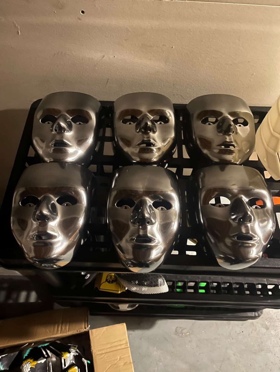Just got a pic from my client of six <a href="/ATLiensOfficial/">ATLiens</a> masks I painted for him.