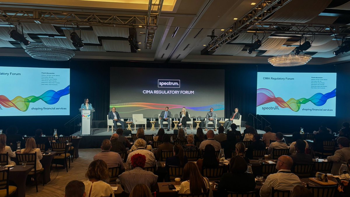 SpectrumConf's tweet photo. The CIMA Regulatory Forum has wrapped at #Spectrum2025 

Moderated by Paul Byles, it featured CIMA leaders including Cindy Scotland, Rohan Bromfield, Jessica Ebanks, George Kamau, and Pranav Variava, sharing insights on regulatory priorities and supervision.

#CaymanConference https://t.co/RwrI5nX5kc