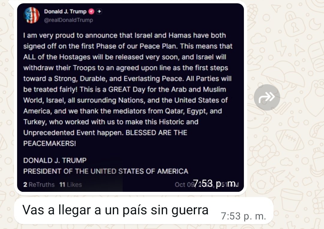 El 22 de octubre viajo a Israel como una de las 14 delegadas de Argentina para el Congreso sionista.
Acabo de recibír este mensaje de mi primo <a href="/TomerFaur/">Tomer Faur 🎗️</a> ( mejor analista político). 
Todo es llanto y emoción.