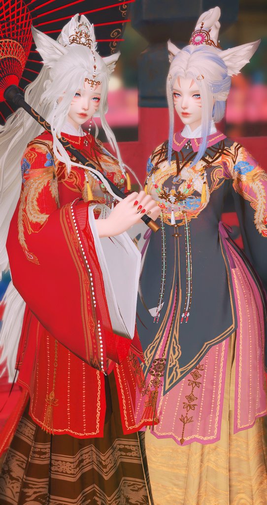 持军令（成女）
包含发型（右）、裙子、裤子、鞋子
这今天终于把亲友的猫娘调回来了，她穿这身好大气😻
#剑网三 #剑三 #miqote #ffxivmod