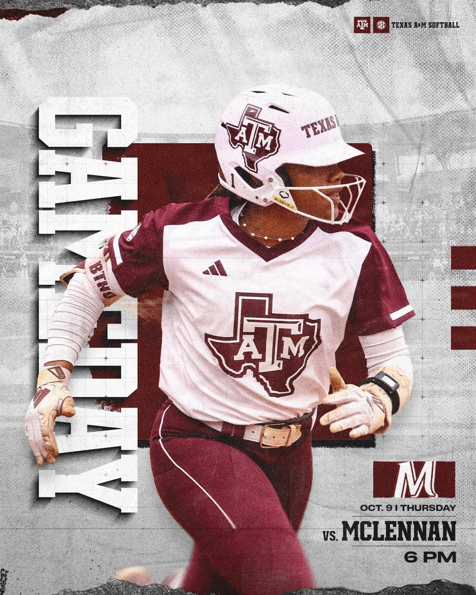 Texas A&M Softball (@aggiesoftball) on Twitter photo Back to work 👍
⏰ 6 PM
🎟️ FREE
🍿 Concessions Closed (Outside food/drink allowed)
#GigEm Back to work 👍
⏰ 6 PM
🎟️ FREE
🍿 Concessions Closed (Outside food/drink allowed)
#GigEm
