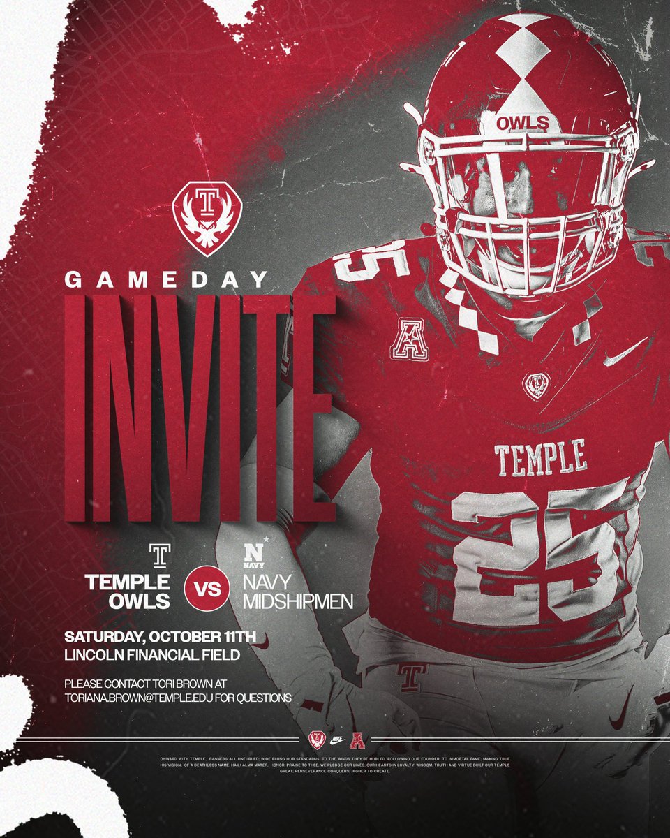 Thanks for the invite <a href="/CoachFourTUFF/">Freddie Haynesworth IV</a> to the Temple vs Navy game I will be attending <a href="/BigMenNTrenches/">Dominic. D'Addona</a>