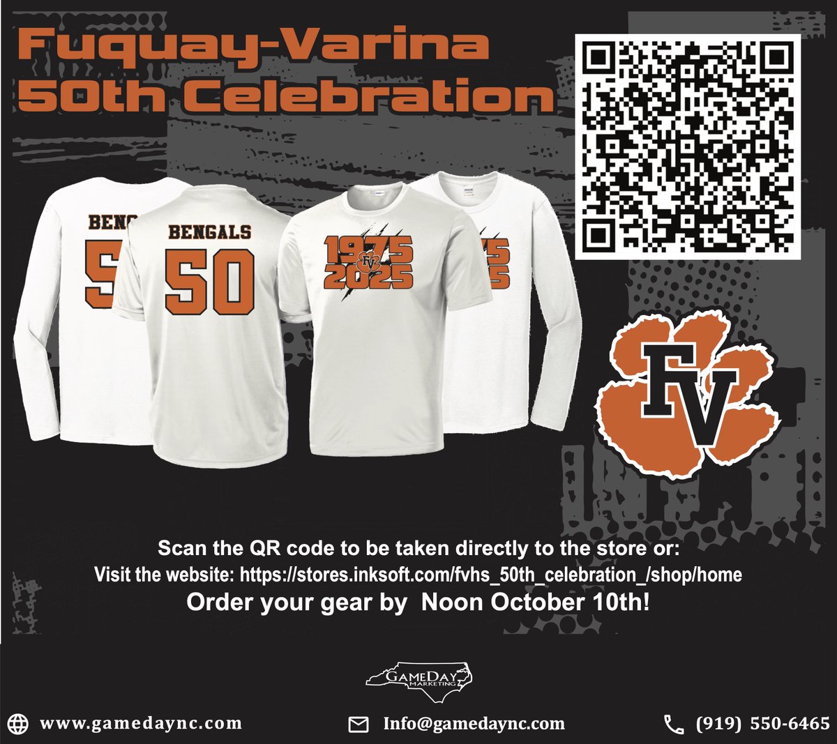 Less than 48 hours! ORDER NOW! <a href="/fvhsbengals/">FVHS Athletics</a> <a href="/FuquayVarinaHS/">Fuquay-Varina HS</a>  stores.inksoft.com/fvhs_50th_cele…