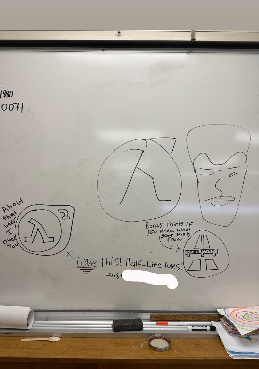 kbizzycs's tweet image. the kids at work were drawing half life logos on the white board. faith in the youth is restored. 

not great at drawing on whiteboards (im more of a sketch kinda guy) but I threw up the overpass logo to see if they really know what’s good. 

revisiting tomorrow to see if they…