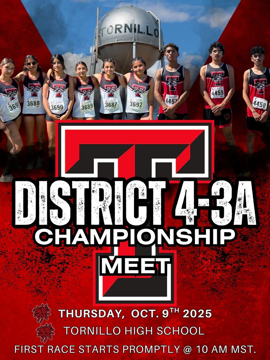 Come out to Tornillo High School tomorrow morning and support your Tornillo XC team in their district meet! First race starts at 10 am! Gates will be closed for the course, so make sure to be there a bit early! #LetsGoPack #AllOutAllSeason <a href="/AthleticCoyotes/">Tornillo Coyote Athletics</a> <a href="/CoachVega2/">Luis Vega</a>