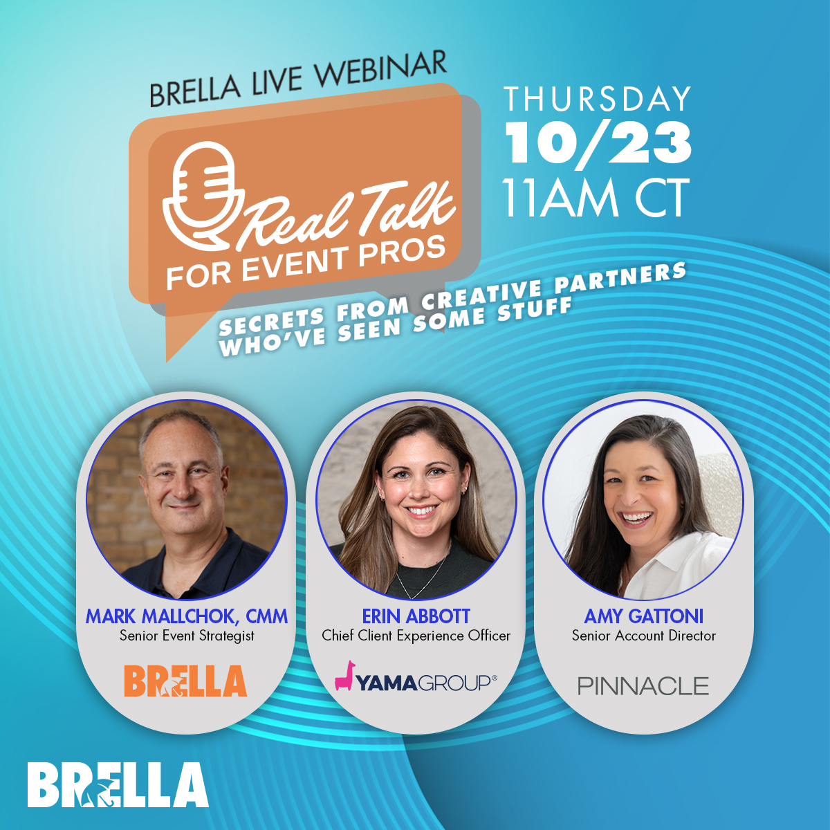 #MeetingPlanners Juggling creative, logistics &amp; a million moving parts?

Join our planning tips convo!
✅Mark Mallchok, Sr Event Strategist, Brella
✅Erin Abbott, Chief Client Experience Officer, <a href="/yamagroup/">YAMA Group</a> 
✅Amy Gattoni, Sr Account Director, Pinnacle
zoom.us/webinar/regist…