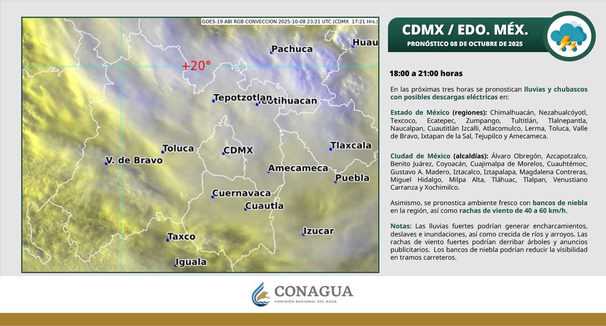 conagua_clima's tweet image. #PronósticoDelTiempo en zonas del #EdoMéx y la #CDMX, así como en regiones del centro de #México.🇲🇽