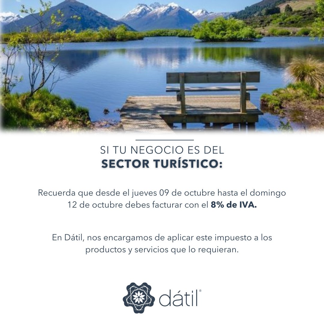 datilhq's tweet image. 🚨ATENCIÓN SECTOR TURÍSTICO   

Te lo contamos, en este feriado del 09 al 12 de octubre:  

✅IVA reducido del 8%  
✅Aplica para todas las actividades turísticas

👉Recuerda configurar correctamente el IVA en tus facturas    

¿Necesitas ayuda? Dátil te respalda🚀

#Feriado…