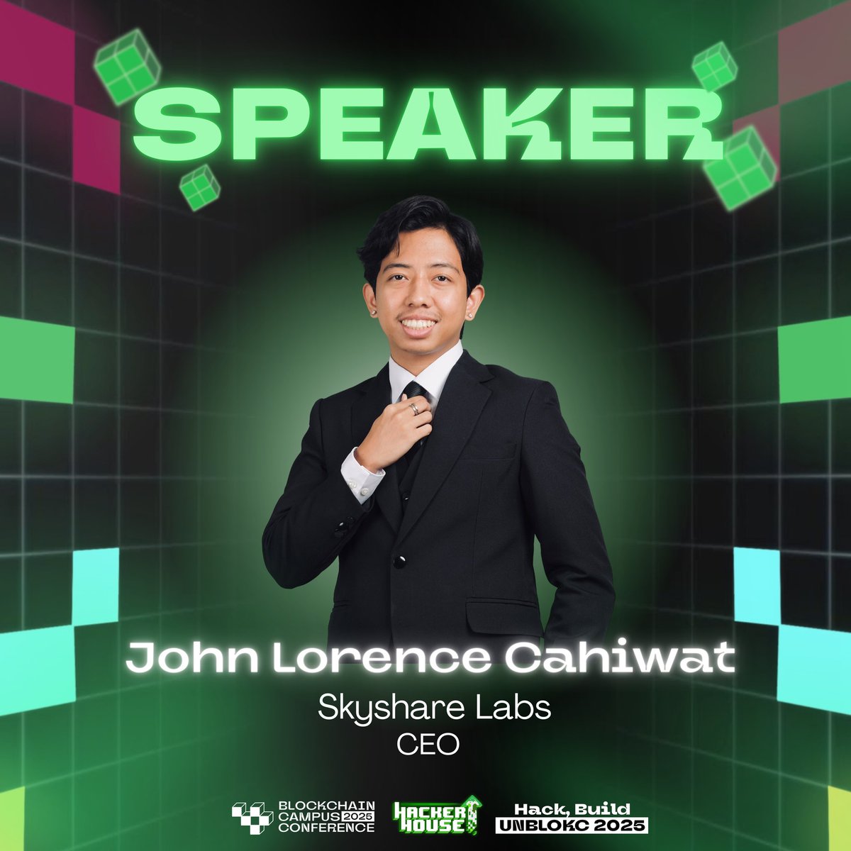 🎙️ We’re thrilled to introduce John Lorence Cahiwat, the visionary Co-founder and CEO of Skyshare Labs, and one of the mentors for Hack, Build, UNBLOKC 2025 at HackerHouse!

🗓️: October 9, 2025 | 7:00 PM 
📍: UNBLOKC Discord Server 

🔗 Register now: luma.com/bcc2025hackerh…