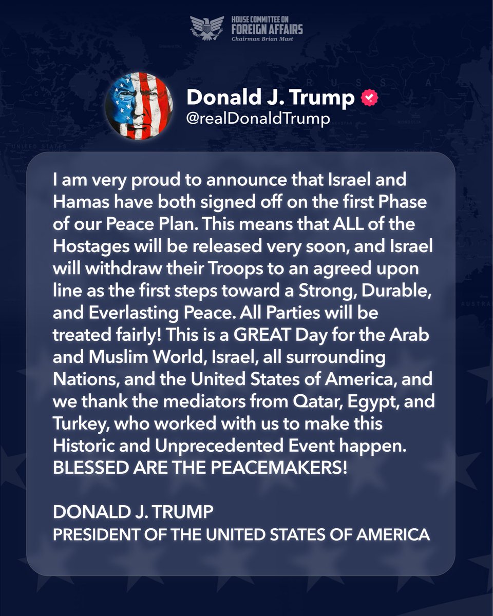 HouseForeignGOP's tweet image. No leader in modern history has done more to earn the Nobel Peace Prize than President Donald J. Trump.
