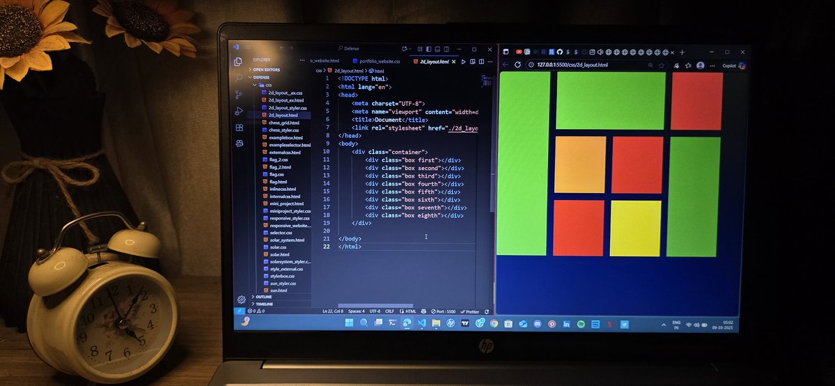 Bitbyanjali's tweet image. 2 weeks of CSS and I&apos;ve officially survived

🎯Overflow:hidden(and so was my peace) 🎯Positioning that tested my patience    🎯Flags, chess grids, layouts &amp;amp; more

Wrapping this chaos up--it was frustrating but so worth it😌✨️

Onto Javascript next...

#WebDev #100DaysOfCode