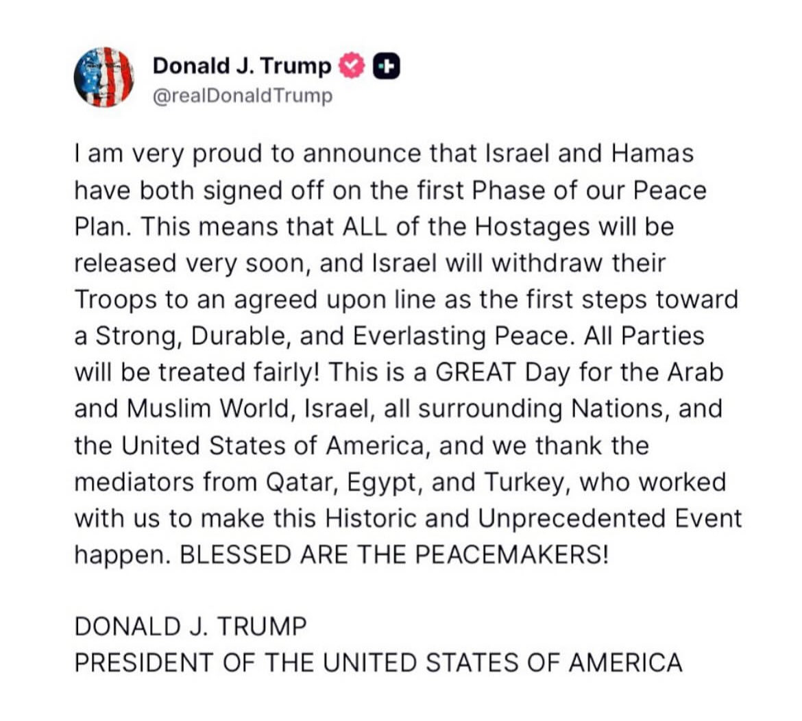 Announcing a ceasefire without taking all the credit for it? There’s no way he wrote this.