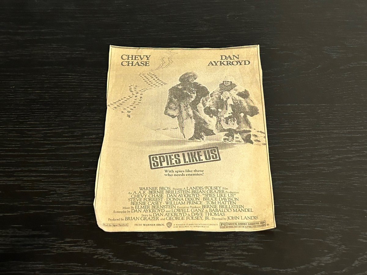 MarkWerling5's tweet image. Chevy Chase was born today in 1943.  I kept this ad from my youth.  “Spies Like Us” was a funny movie.  #ChevyChase