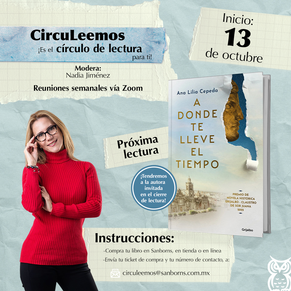 Aún estás a tiempo de unirte a nuestro club de lectura virtual #CIRCULEEMOS y descubrir A donde te lleve el tiempo de Ana Lilia Cepeda: cutt.ly/rr1mcaxT
 📚

La lectura comienza el 13 de octubre, con sesiones semanales donde exploraremos juntos la novela ganadora del