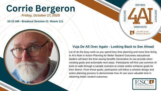 “Let AI do the busy work so you can do the meaningful work.”
Join Partners in Science board member Corrie Bergeron at the #4AISummit for Vuja De All Over Again – Looking Back to See Ahead
🗓 Oct. 17 | 🕙 10:10 AM | Room 111
👉 Register now: escwr.org/protected/Even… #AIinEducation