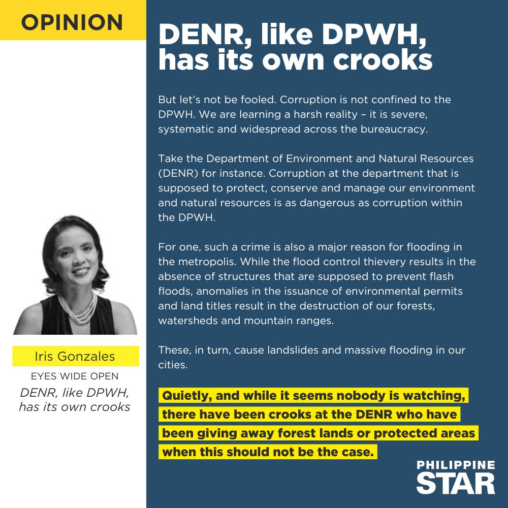 PhilippineStar's tweet image. OPINION: One silver lining from this jaw-dropping anomaly on flood control projects at the Department of Public Works and Highways (DPWH) is that the public has now been made aware of how the looting of state coffers has become so deeply rooted and well-entrenched.…