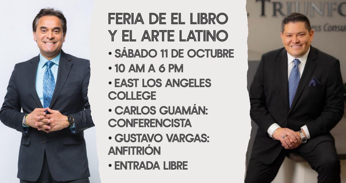Este sábado ⁦<a href="/eltriunfocorp/">Carlos Guaman</a>⁩ Carlos Guamán y tu servidor estaremos compartiendo sabiduría financiera en el East Los Angeles College. A las 20 am.