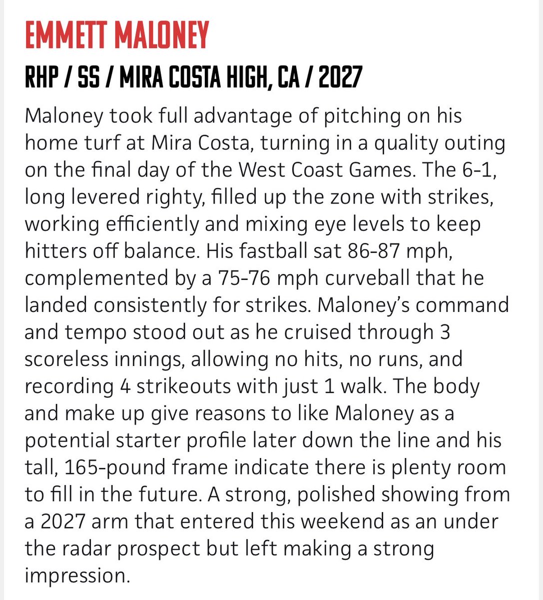 Thank you <a href="/prepbaseball/">Prep Baseball</a> and <a href="/PrepBaseballCA/">PREP BASEBALL CALIFORNIA</a> for recognizing me as one of the top performers from the PBR West Coast Games last weekend, and a huge thanks to <a href="/vinniealfino42/">Vinnie Alfino</a> for the write up. 

<a href="/BigOnBig22/">Div</a> <a href="/LesLukach/">𝐋𝐞𝐬 𝐋𝐮𝐤𝐚𝐜𝐡</a> <a href="/hardy03bsbl/">Steven Hardesty</a> <a href="/GBGbaseballUSA/">GBG Baseball USA</a>