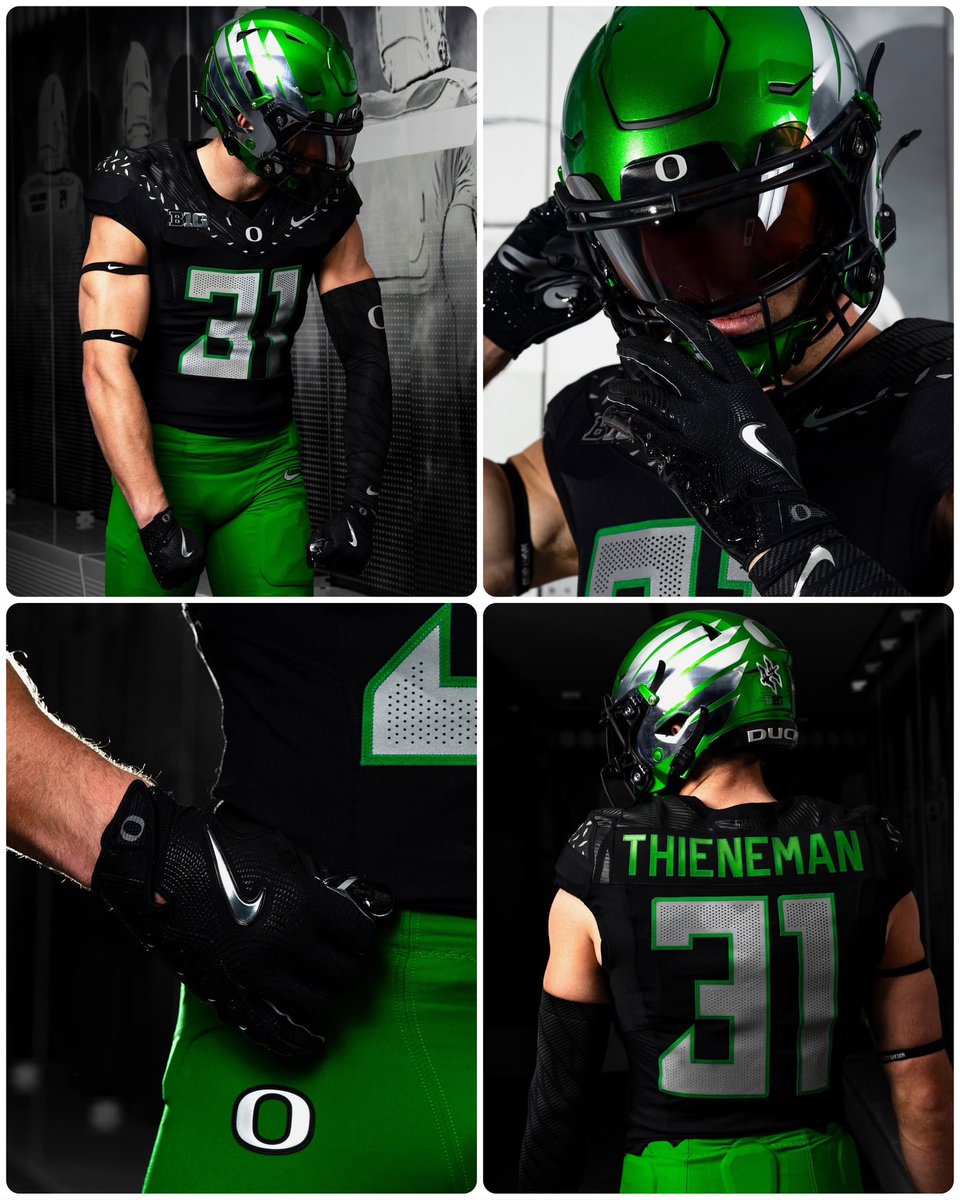 fashion_nfl's tweet image. Green pants unlock the green helmet-black jersey combo for Oregon.  And silver helmet wings tie it all together.  Looking forward to seeing this one in action.